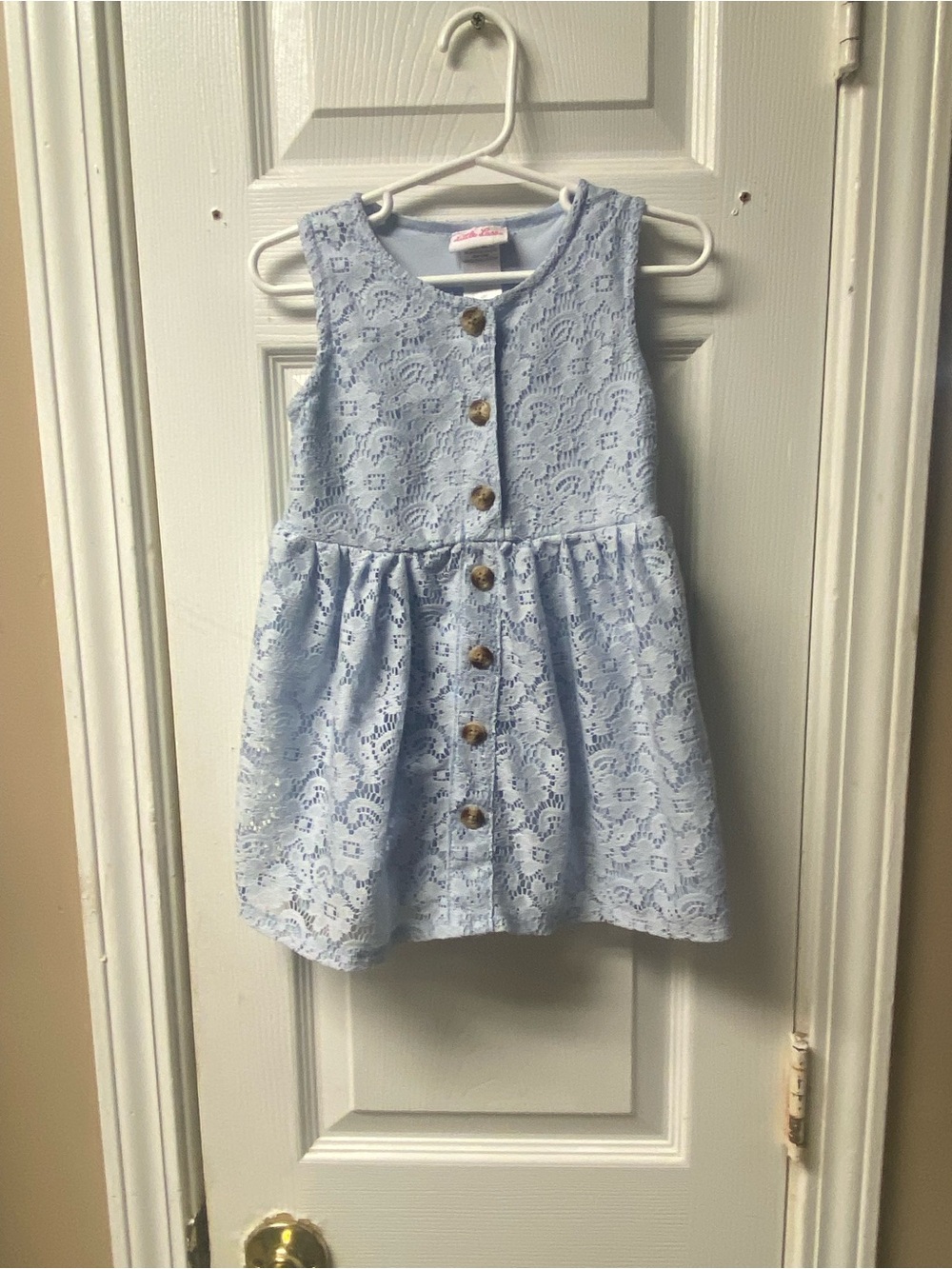 Little Lass Light Blue Lace Button-Front Dress